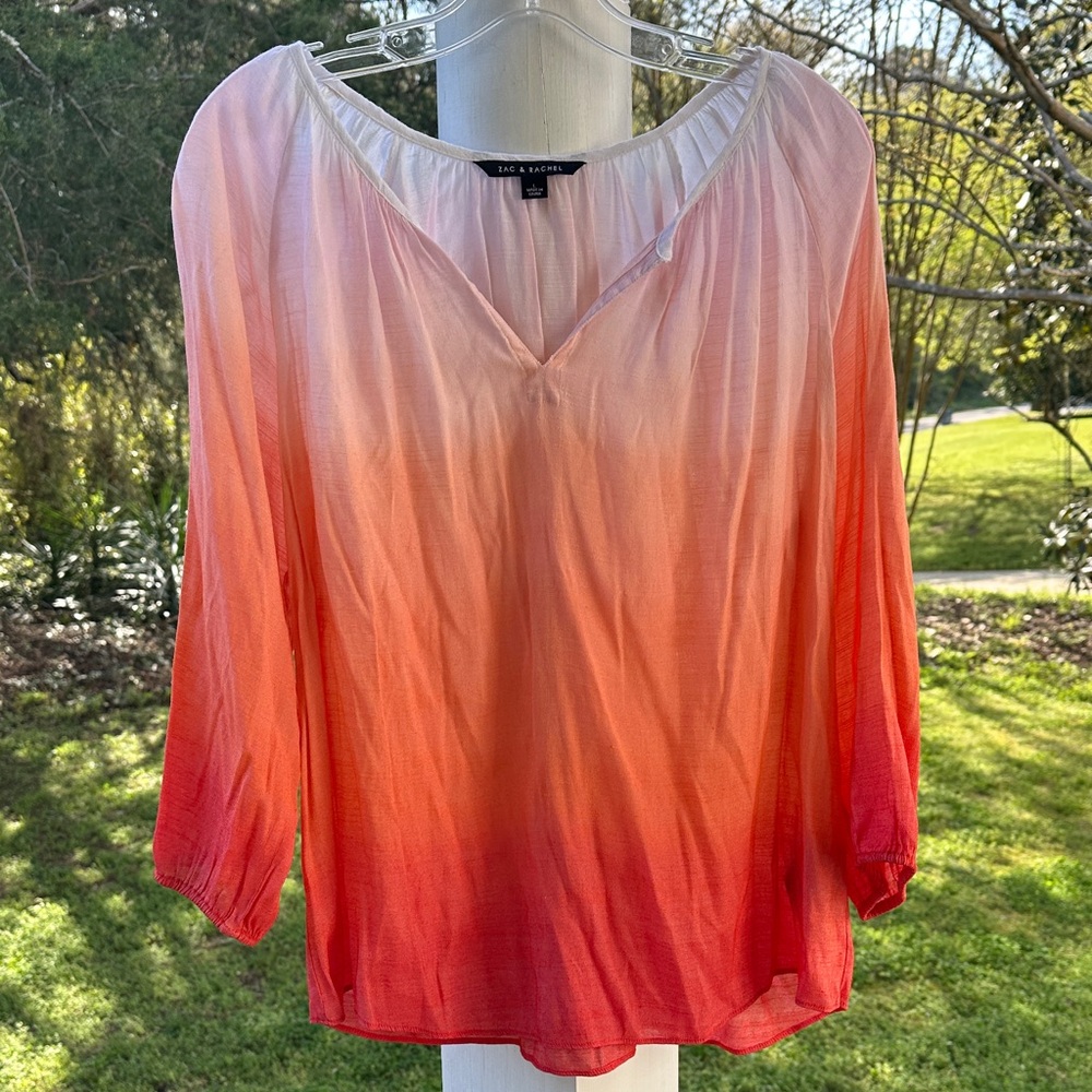 Zac & Rachel Pink to Coral Ombre Peasant Blouse